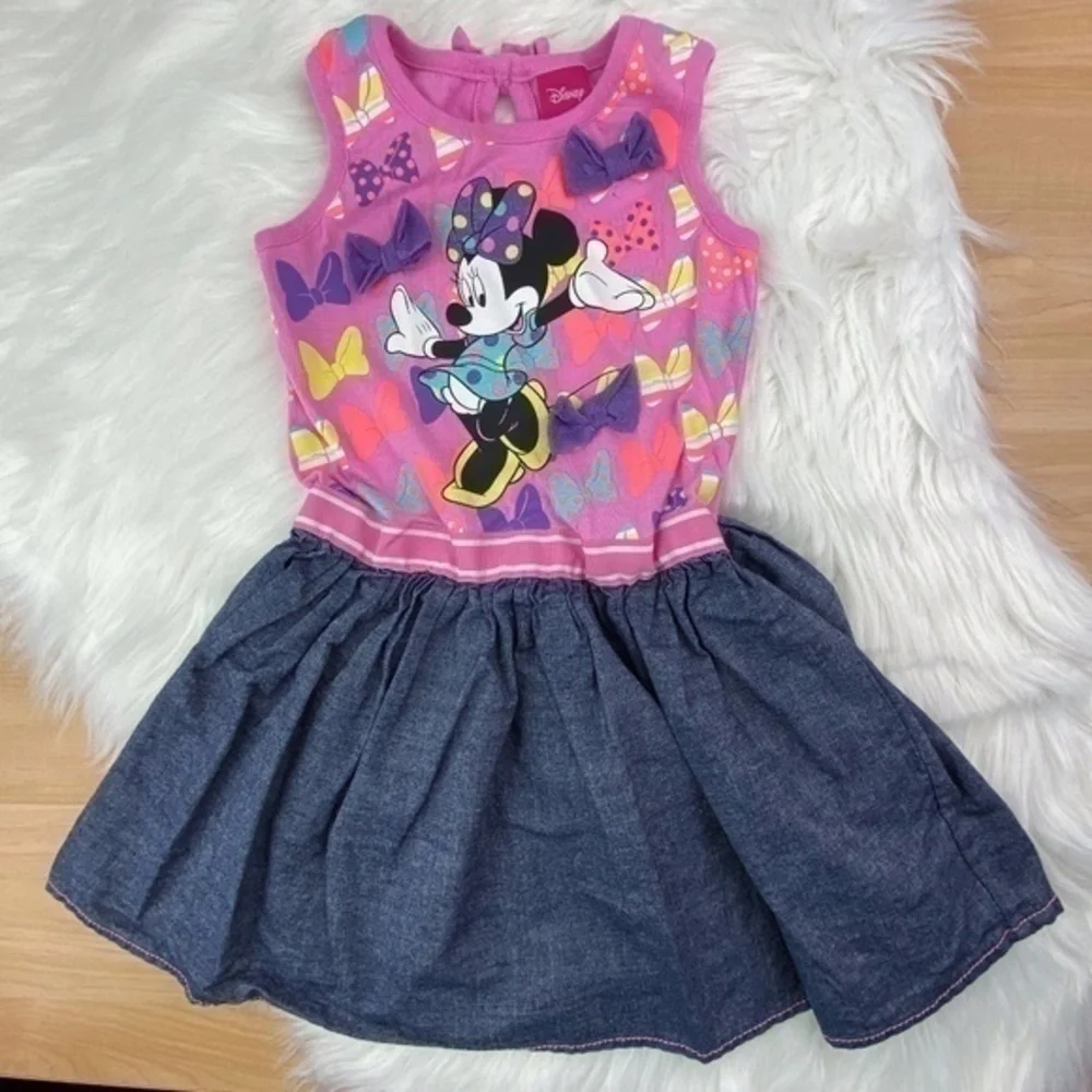 Disney Girls Minnie Mouse Dress Size 4 Sleeveless Bows
